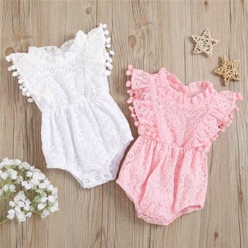 Casual Baby Girls Bodysuits Round Collar Sleeveless Lace Hem Clothing with Tassels Summer Newborn Girl Sunsuit Clothes