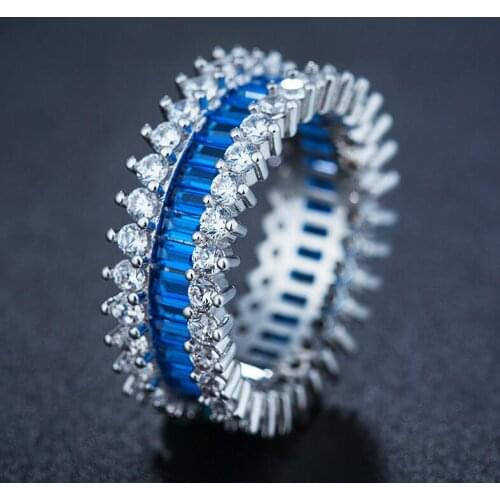 Size 6/7/8/9/10 Top Selling 93% Discount Luxury Jewelry 10KT White Gold Filled Princess Cut Blue CZ Zircconia Women Wedding Ring