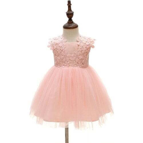 Pink Lace Newborn Baby Girl Dresses with Flower for Wedding Princess Christening Gowns 1 year birthday dress vestido infantil