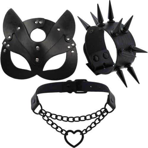 Adult Sex Product SM Sex Toy bdsm Women Leather Eye Mask With Collar Cosplay Mask Adult Games Masquerade Party Face Mask