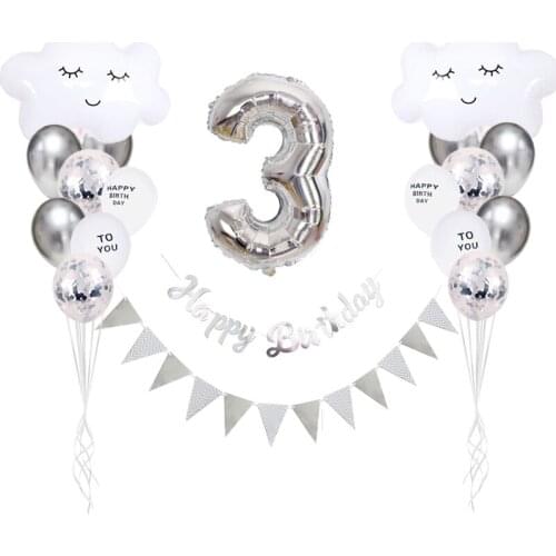 Silver Cloud Foil Balloons 32inch Number Balloon Birthday Party Kids Baby Shower Decoration Helium Balloons Wedding Supplies