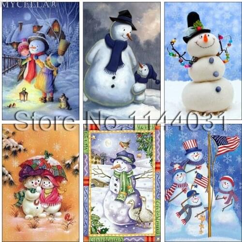 Snowman 5D Diy Diamond Painting Kits Embroidery Rhinestone Full Round Diamond Mosaic Home Decor Christmas Landscape Pictures