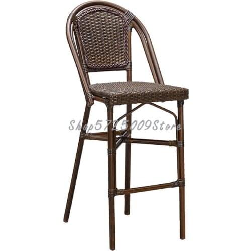 Purple Leaf High Stool Bar Chair Bar Front Desk Chair Outdoor Leisure Rattan Chair Garden Terrace Outdoor Chair