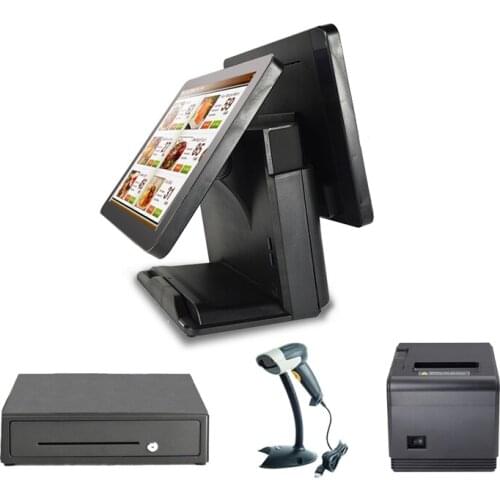 High quality 15 inch touch screen cash register dual screen POS All In One pc Point Of Sale tablet pos system for retail