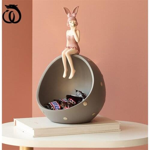 WU CHEN LONG Modern Abstract Beauty Commodity Shelf Tray Art Rabbit Girl Key Porch Candy Storage Box Resin Home Decoration R6086