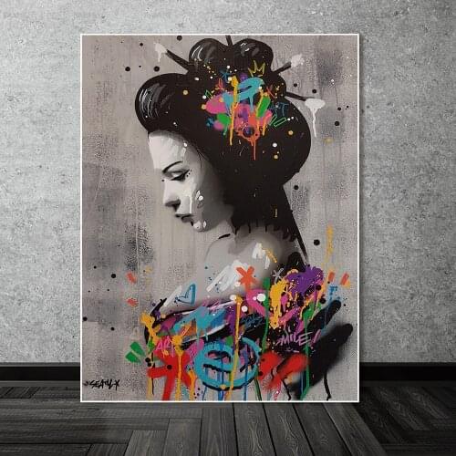 The Japanese Woman Portrait Art Paintings on the Wall Graffiti Art Canvas Posters and Prints Street Art Pictures Home Decoration