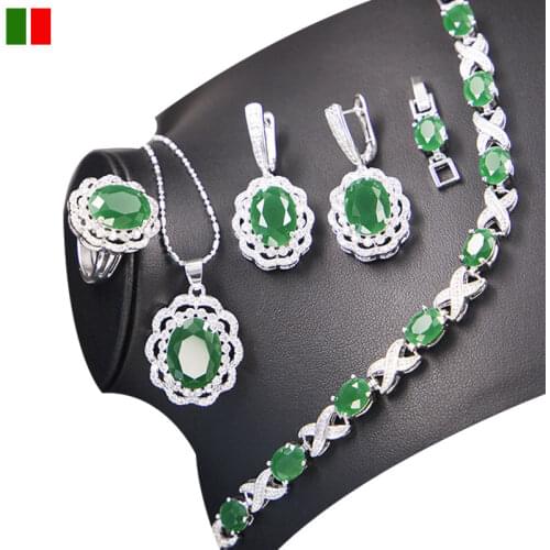 Green Emerald Oval Necklace Earrings Ring 925 Silver 925 Bracelets Bridal Jewelry Sets For Women