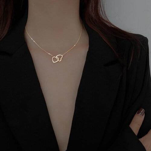 Heart Sweet Double Love Gold Color 925 Sterling Silver Clavicle Chain Necklace For Women Trendy Luxury Jewelry Valentines