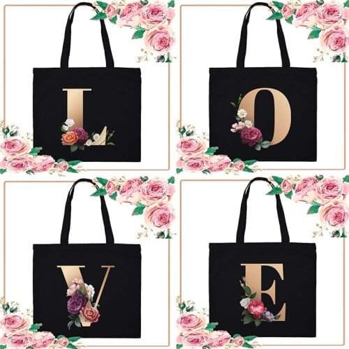 Alphabet Printed Women Shopper Shopping Tote Canvas Shoulder Bag Bridesmaid Handbag Female Eco Reusable Beach Bags Wedding Gifts