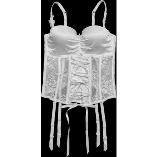 Pure White Lace-up Fishbones Training Waist Bustier for Women, Removable Strips Metal Clips Silicone Anti-slip Satin SH050