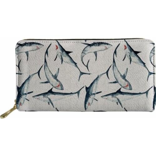 Women PU Leather Wallet Shark Printing Portable Money Bag Cash Holder Female Long Phone Purse for Girls Coin Pocket