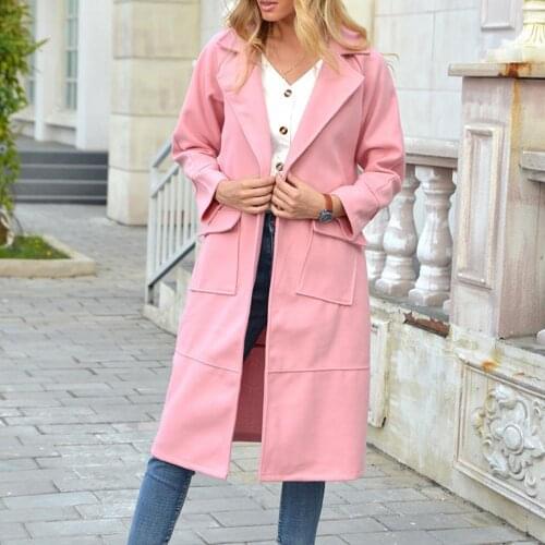 Autumn Winter Women Coats Buttons Pockets Long Sleeve Knee-length Coat Lapel Warm Retro Casual Korean Style Outerwears jaqueta