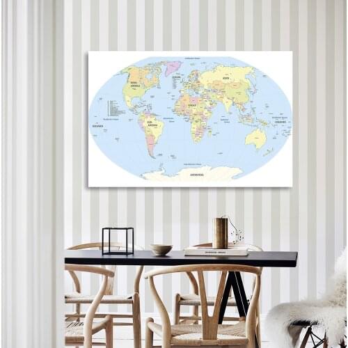 150*100 cm The German World Map with Details Non-woven Canvas Painting Wall Poster Classroom Home Decoration School Supplies