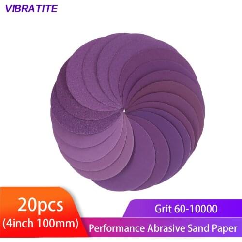 20pcs 4Inch Purple Wet Dry Sanding Discs 60-10000High Performance Abrasive Sand Paper for Wood Finishing Metal Auto Polishing