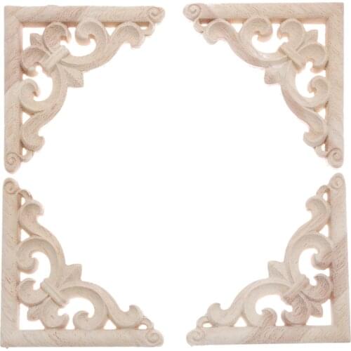 4pcs/1pc Vintage Wood Carved Decal Corner Onlay Applique Frame Furniture Wall Unpainted Home Door Decor Flower 12cm Triangle