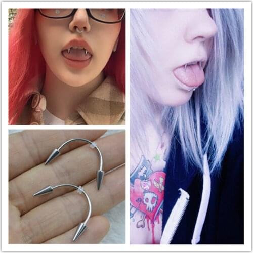50pcs Surgical Steel 16G Cone Teeth Decoration Jewelry Vampire Tooth Piercing Dental Hoop Helix Piercing Sliver Gold Black