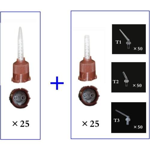 50 Pieces Mixing Tips (2 types) + 150 pcs Intra Oral Syringe Tips (3 types) for Dental Post & Core Resin Materials AB Components