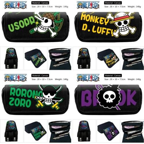 Anime One Piece Luffy Zipper Travel Cosmetic Bag Boys Girls Canvas Pencil Case Student Penbag Cartoon Makeupbag Stationery Gift