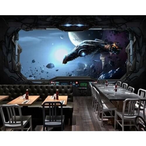 Free Shipping Custom 3D Space capsule Spacecraft Restaurant Mural Hotel Decorative Mural Science Fiction Background Wallpaper
