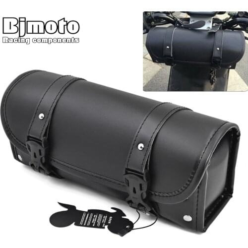 BJMOTO New Motorcycle PU Leather Front Fork Tool Bag Luggage Saddle Bag For Chopper Bobber Cruiser Dyna Softail Sportster