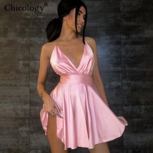 Chicology backless bow-knot sexy party mini dress 2020 summer women thin strap short outfit festival club streetwear clothes