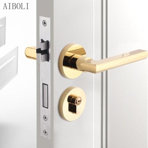 Golden Split Lock Indoor Door Lock Magnetic Mute Wooden Door Lock Universal Toilet Door Lock Handle