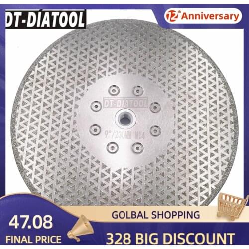 DT-DIATOOL 1pc M14 Flange Dia 230mm/9inch Both Side Electroplated Diamond Saw Blade Granite Marble Tile Cutting & Grinding Disc