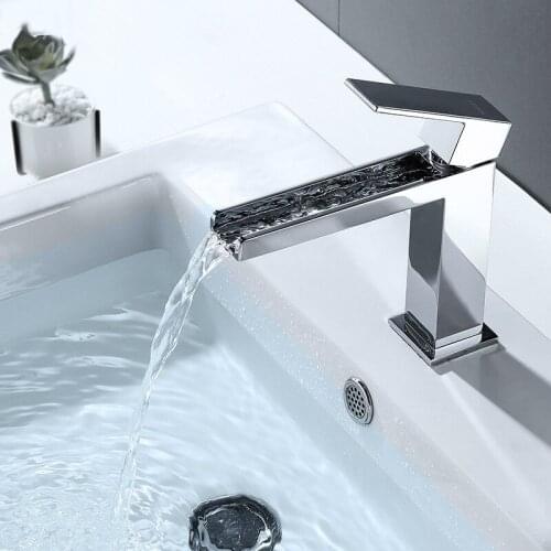 Bathroom Basin Faucet Chrome Brass Waterfall Faucet Hot and Cold Sink Mixer Tap Deck Mounted Unique Design Sink Water Crane Tap
