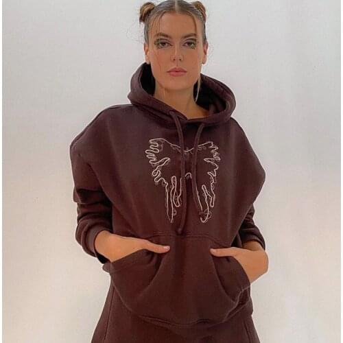 Y2K Hoddies Hip Hop Streetwear Hoodies Women Grunge Hooded Coat Solid Color Retro Clothes Skull Sweatshirt Women