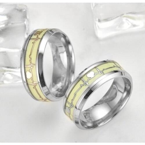 2019 Fashion Creative Rings Couple Heartbeat Pattern Luminous Finger Ring Valentines Day Statement Jewelry Gift Wedding Bands