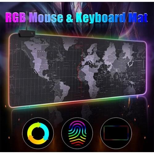 Pohiks 1pc Map Design Anti-slip Gaming Mouse Keyboard Mat Seven Breathing Colors RGB Desk Pad For Computer Keypad Mice