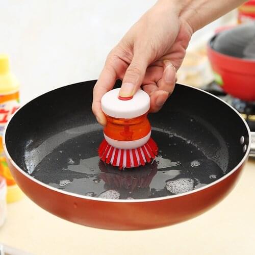 Creative Hydraulic Washing Pot Dish Brush Automatic Liquid Filling Dish Brush Convenient Kitchen Cleaning Brush Kitchen Gadgets