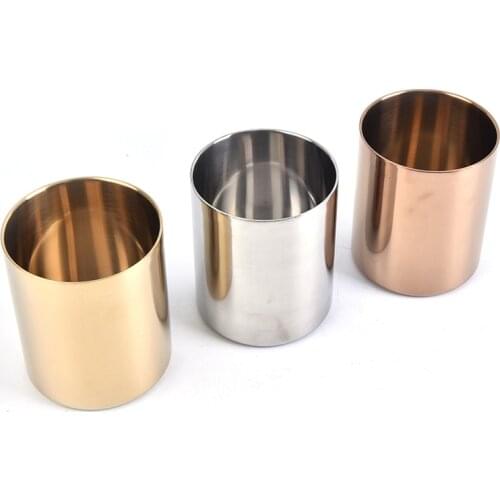 Round Pen Holder Stainless Steel Vase Cosmetic Brush Container Desktop Decoration for Home School Office