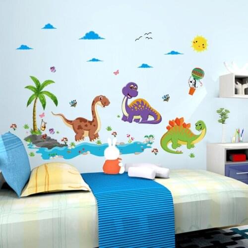 Cute Dinosaur Wall Stickers for Kids Room Cartoon Animals Home Decor Baby Bedroom Decorative Vinyl PVC Room Decoration