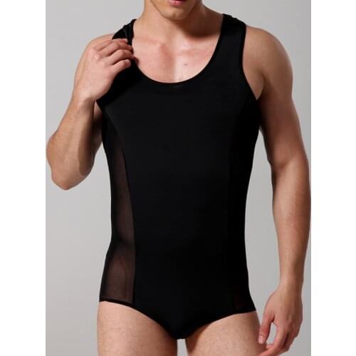 Mens Mesh Ice Silk Gauze Sexy One Piece Transparent Hot Shapers Bodysuit Man See Through Wrestling Singlet Body Mens Jumpsuit