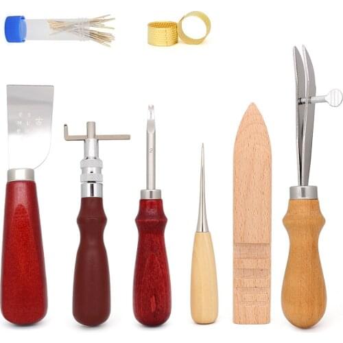 Leathercraft Tool Sets Contains, Cutting Edge Leather Knife Awl Edger Slicker Burnishes Leather Needle Thimble Cutting Edge