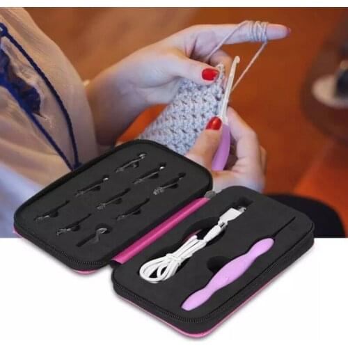 9 in 1 USB Light Up Crochet Hooks Knitting Needles LED Sewing Tools Set Kit Toy