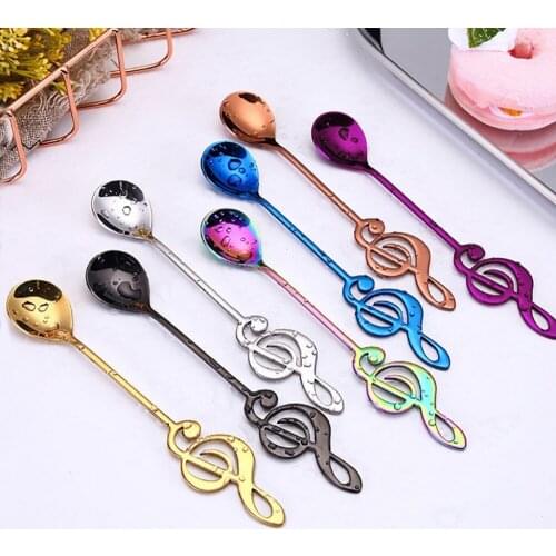 7Pcs Creative Music Note Design Spoons Stainless Steel Coffee Tea Stir Stirring Dessert Cake Teaspoon Tableware Set
