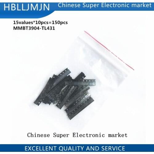 150PCS/Lot SOT-23 Transistor Kit Assorted Set S9012-S9014 BAV90 BAV70 MMBT5551 15 Kinds SMD Triode Kit SOT23 Transistor Set