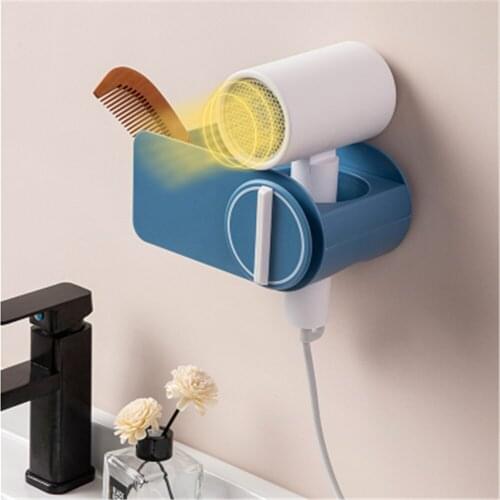 Wall-Mounted Hair Dryer Holder for Bathroom Punching Free Hair Curling Iron Shelf Toiletries Storage Rack Home Blower Organizer