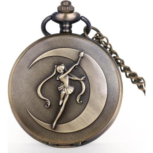 New Style Quartz Pocket Watch Japanese Anime Theme Black Bronze Pendant Necklace with FOB Chain Gifts for Kids Gir