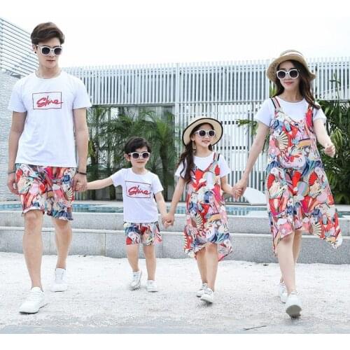 Family matching clothes Bohemia mother daughter dresses father son outfits cotton short-sleeve T-shirt family look baby clothing