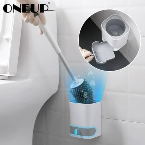 ONEUP TPR Toilet Brush Head Holder with Holder Handle Soft Bristles Bathroom Cleaning Set Wall Mounted Toilet Bowl Accessories