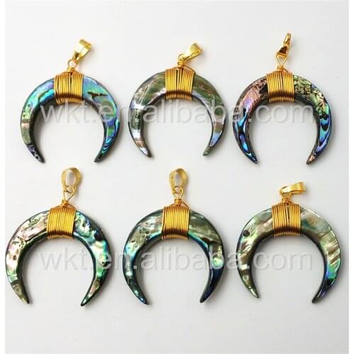WT-P939Charm Design Wire Wrapping Abalone Pendant Wholesale Natural Abalone Crescent Pendant Big size Shell Pendant for necklace
