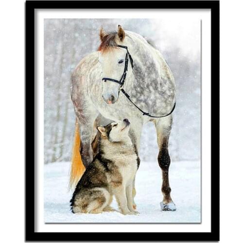 Full round Diamond painting Cross stitch snow horse&Wolf full square Diamond Husky 5D DIY Diamond embroidery winter dog