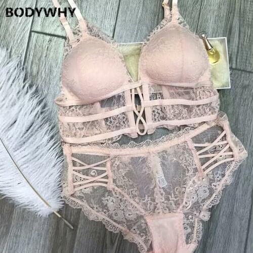 Sexy Underwear Lace Bra Set Back Thin Mold Cup Large Bra Comfortable Fabric with Good Breathability Transparent Lingerie