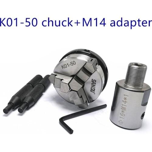 Sanou K01-50 chuck 50mm 2" LATHE Chuck three Jaw Manual mini Self-Centering Chuck Connecting rod Connector for CNC M14 adapter