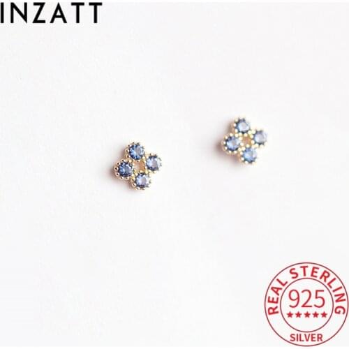 INZATT Real 925 Sterling Silver Blue Zircon Round Stud 14K Earrings For Women Bohemian Fine Jewelry Accessories Drop shipping