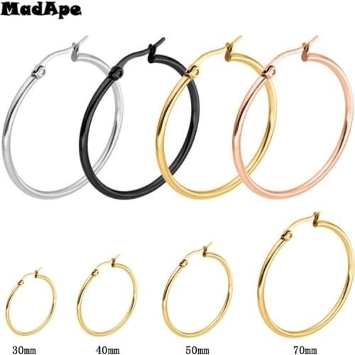 MadApe Pendientes Mujer Hoop Earrings Stainless Steel Gold/Silver Color Circle Basketball Earring For Women /Girl Jewelry