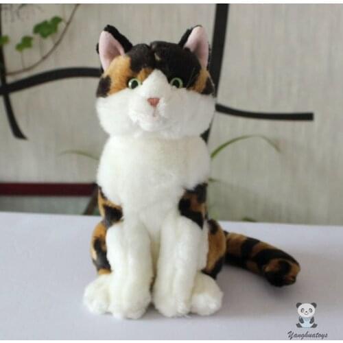 Nice Three Felinae Soft Stuffed Animals Dolls Real Life Cats Plush Calico Model Gifts Toy Girlfriend Present